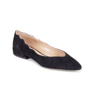 Chloe Thea Black Suede Scalloped Ballet Flats